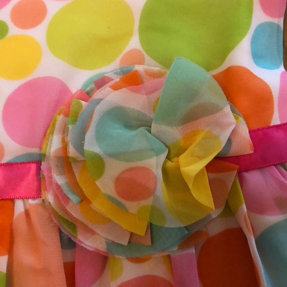 Bright polka dot poly chiffon lined party dress - Picture 2 of 5